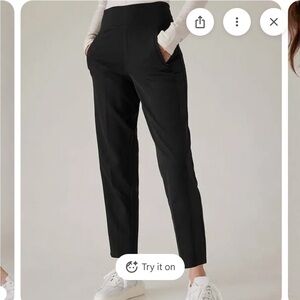 Athleta Black High-Waisted Trousers endless satin side stripe size 4